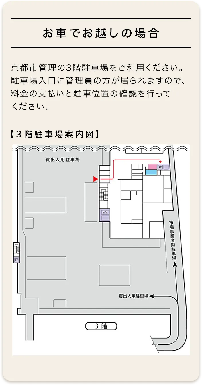 お車でお越しの場合の3階駐車場案内